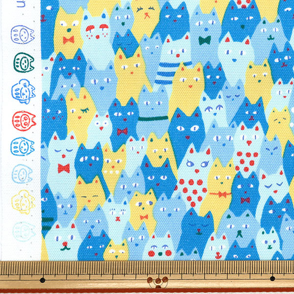 数量5から】 生地 『オックス ねこだらけ ブルー AI-MCA-BL』 生地