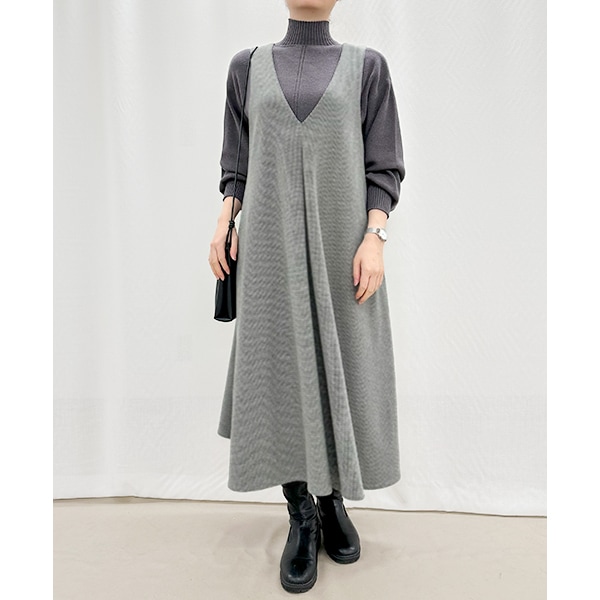ワンピース 『あったかウールライクAラインワンピース グレー SA00563