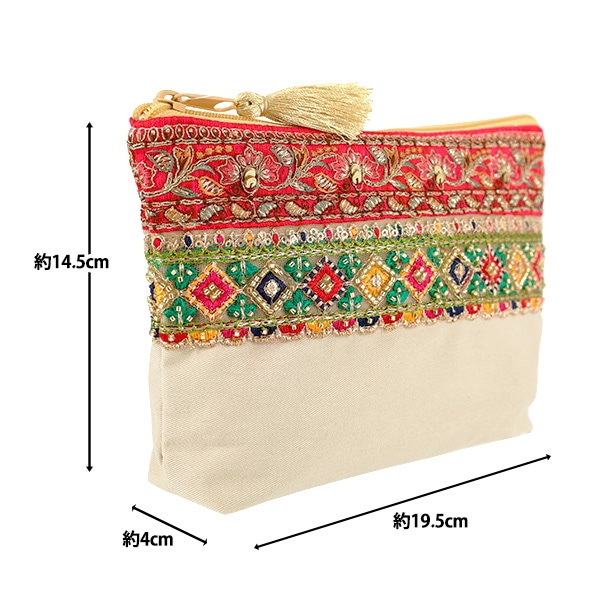 小物入れ 『インド刺繍舟形ポーチ 約横19.5×縦14.5×マチ6cm IFP-06