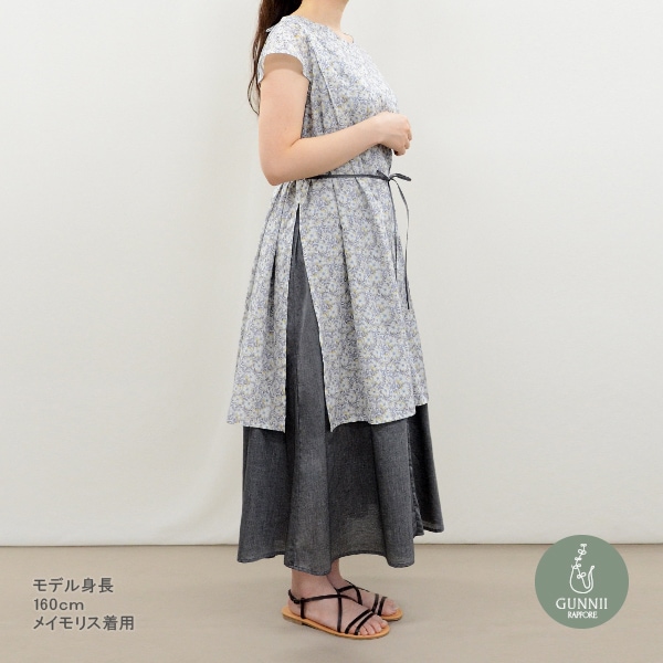 8787yaリバティ使用ワンピース sosotto｜リバティプリント 前開き チビ衿 6分袖 ギャザー