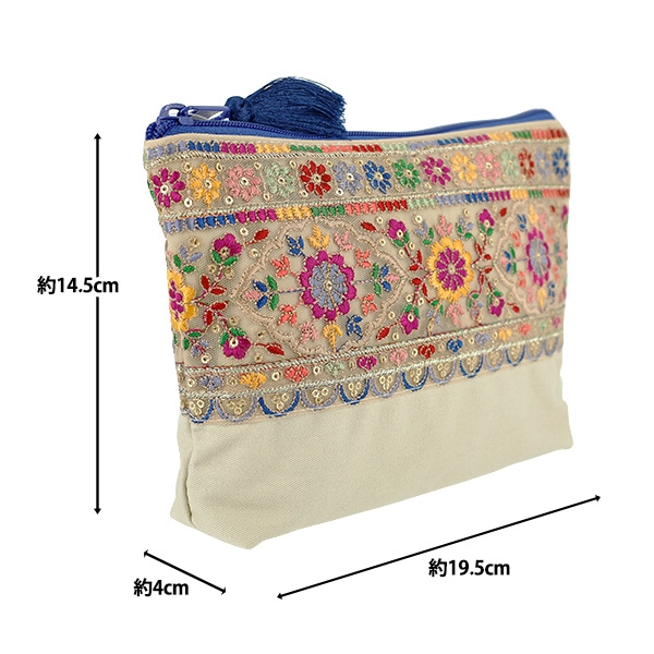 小物入れ 『インド刺繍舟形ポーチ 約横19.5×縦14.5×マチ6cm IFP-07
