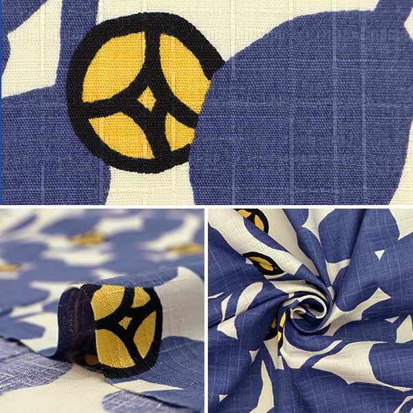 ゆちュさん専用　激レア　パラサナ縞斑　総柄 数量5から】 生地 『サザンクロス ボタニカルツバキ ブルー×アイボリー