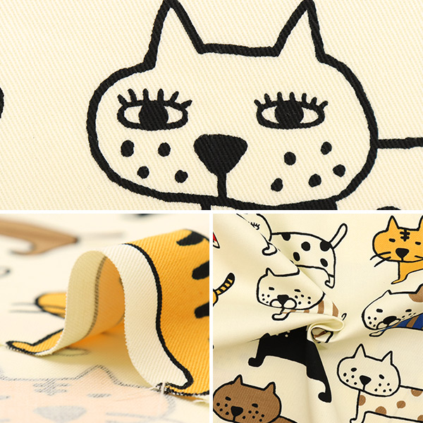 数量5から】 生地 『ツイル 整列ねこBIG KTS6838-A』 COTTON KOBAYASHI