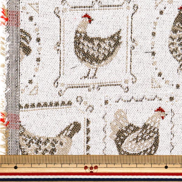 生地 『SAFECO ジャガード カットクロス Poules 白×茶 約70cm×50cm C