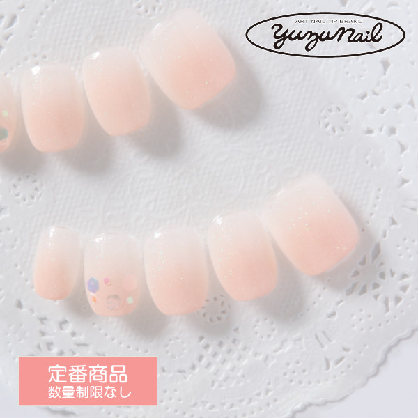 ゆずネイル｜バレないつけ爪ビジュー  薄ピンク シンプル（B04009-Q-CCP）