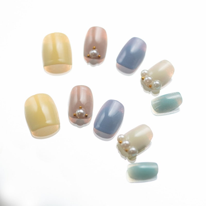 ゆずネイル｜ネイルチップ  マルチカラー シンプル ベーシック デート ドレス 結婚式(お呼ばれ・ゲスト) オフィス・学校（F07010-Q-C）