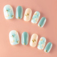 デザインネイルチップ つけ爪ゆずネイル ネイルチップ ベージュ系 ブルー系 花 ハイファ デート ドレス 結婚式 お呼ばれ ゲスト G0 R C の販売 ゆずネイル公式通販