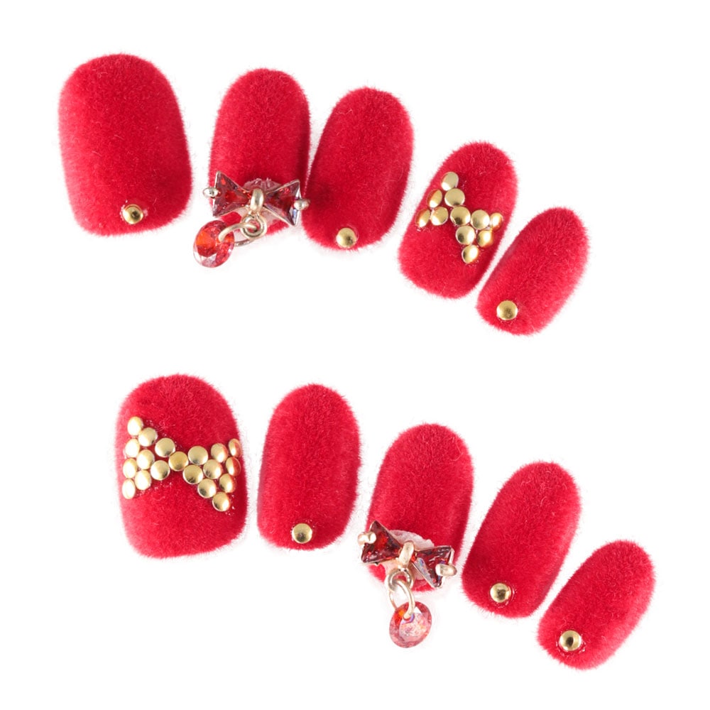 ゆずネイル｜ネイルチップ  レッド系 秋 冬 ポップ・個性的（G06004-R-RED）