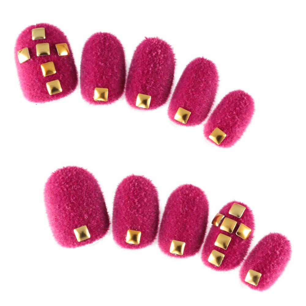 ゆずネイル｜ネイルチップ  パープル系 ベロア加工 クロス・スカル 秋 冬 ハロウィン ポップ・個性的（G06005-R-PU）