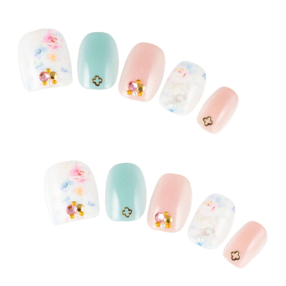 デザインネイルチップ つけ爪ゆずネイル ネイルチップ ピンク系 ブルー系 バラ フェミニン デート ドレス G Q C の販売 ゆずネイル 公式通販