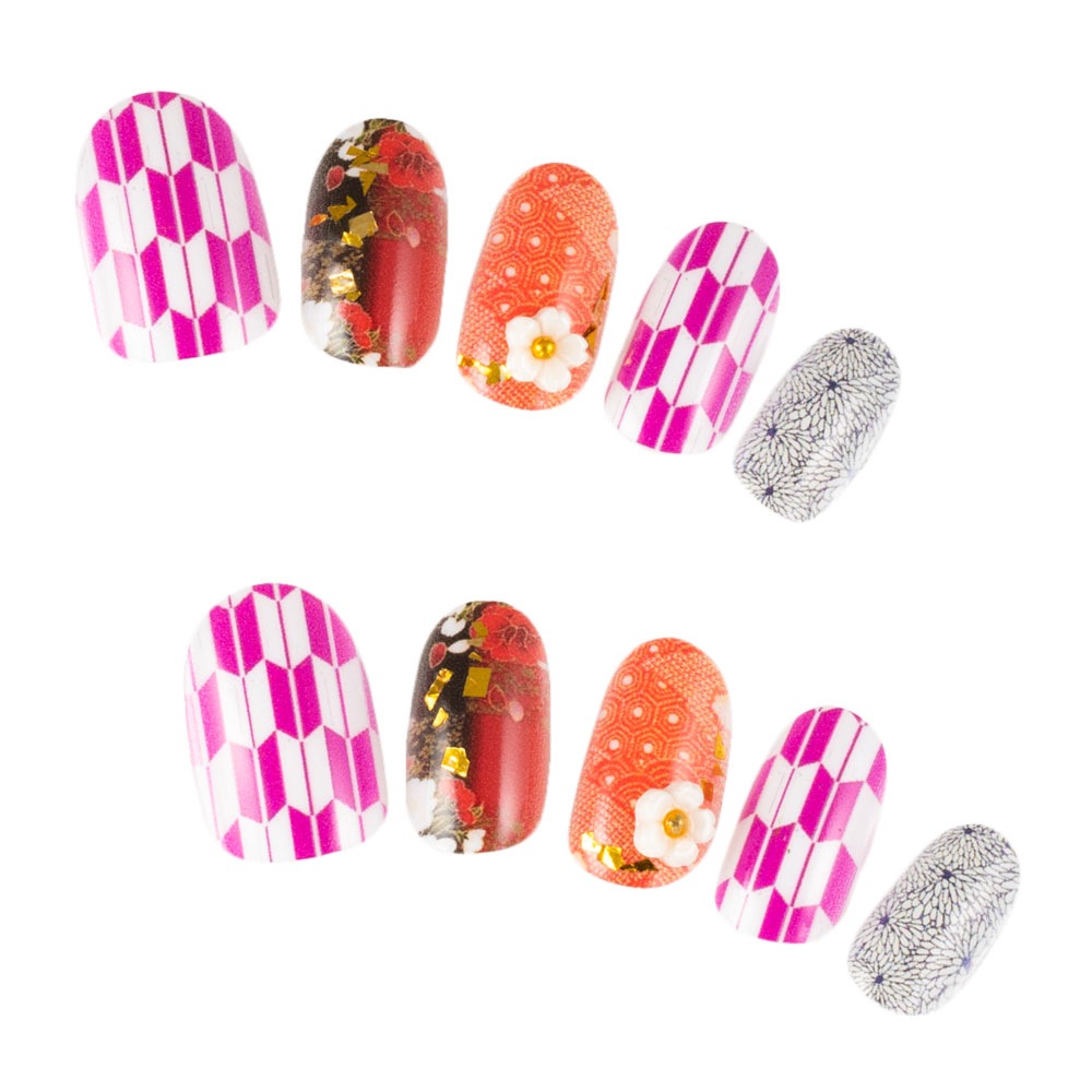 デザインネイルチップ つけ爪ゆずネイル ネイルチップ レッド系 マルチカラー 桜 梅 ゴージャス 桜 着物 成人式 振袖 卒業式 袴 G R C の販売 ゆずネイル公式通販