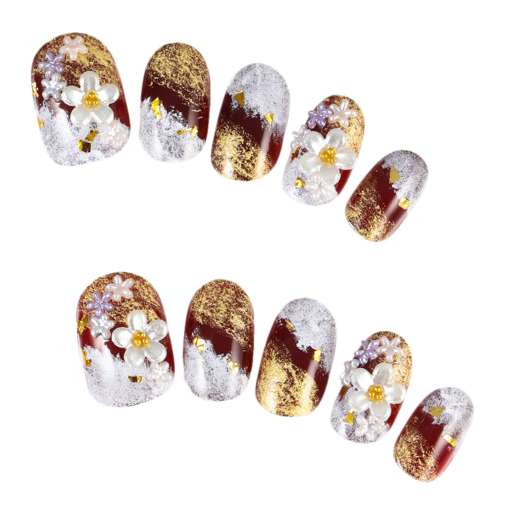 デザインネイルチップ つけ爪ゆずネイル ネイルチップ ブラウン系 花 着物 成人式 振袖 卒業式 袴 H R Bo の販売 ゆずネイル公式通販