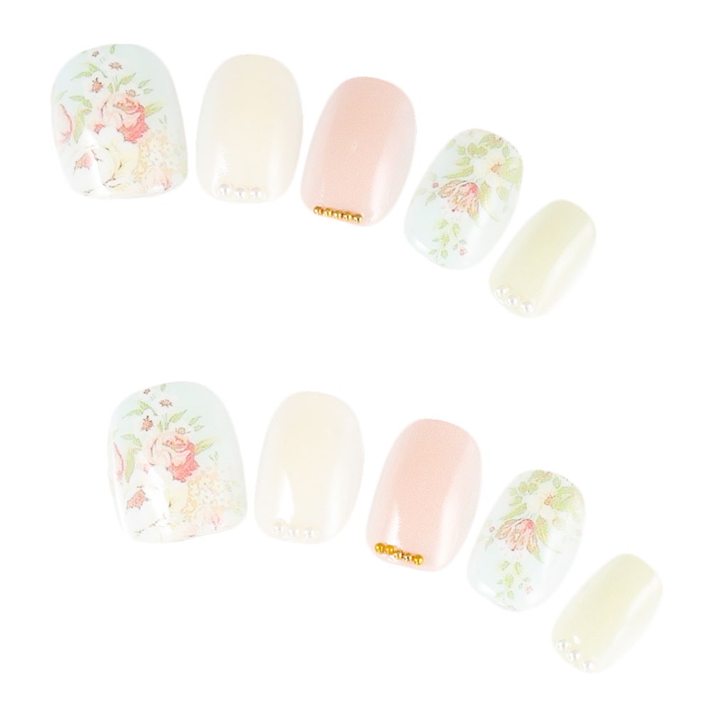 デザインネイルチップ つけ爪ゆずネイル ネイルチップ ピンク系 ブルー系 花 デート ドレス 結婚式 お呼ばれ ゲスト H Q C の販売 ゆずネイル公式通販
