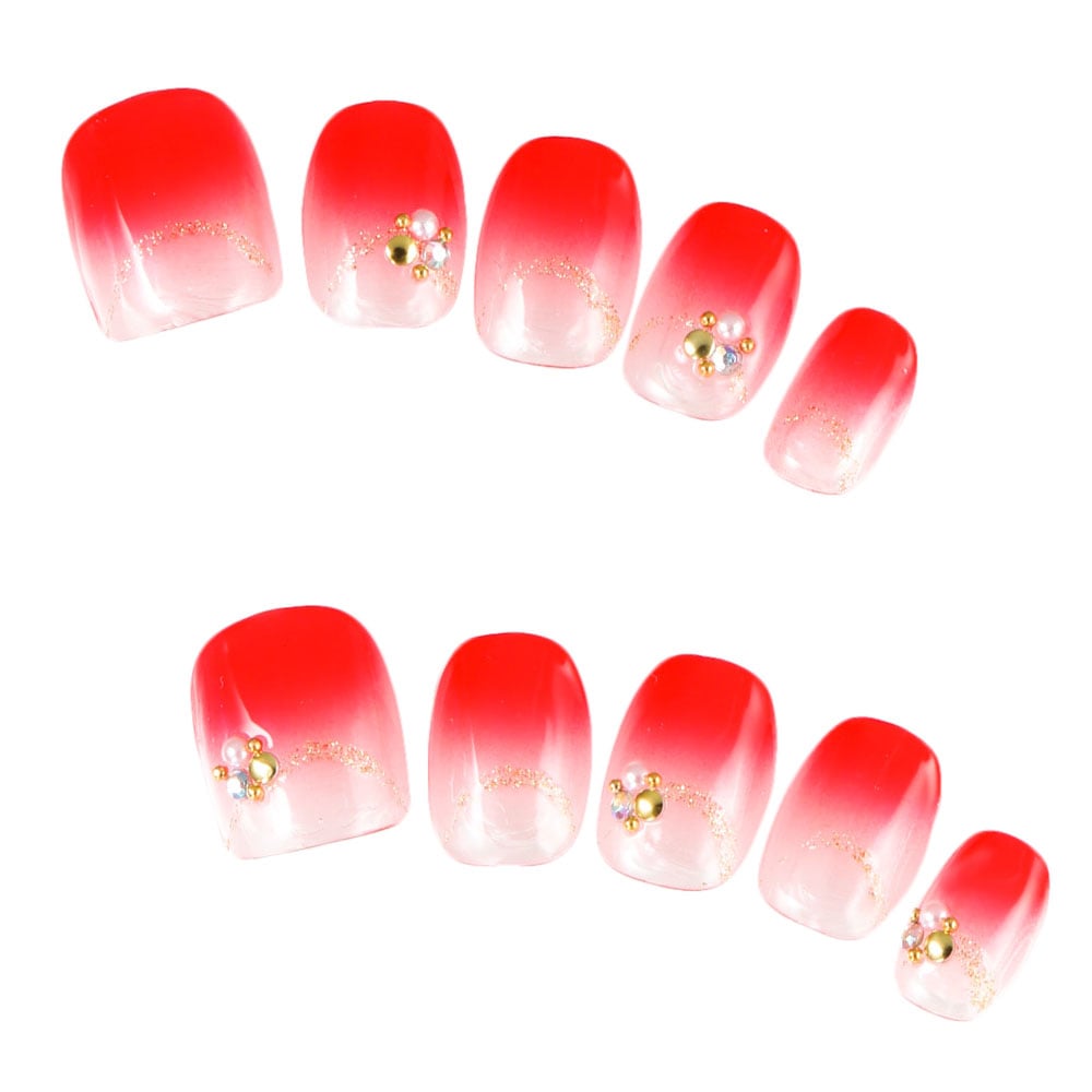 デザインネイルチップ つけ爪ゆずネイル ネイルチップ レッド系 デート ドレス 結婚式 お呼ばれ ゲスト H001 Q Cred の販売 ゆず ネイル公式通販