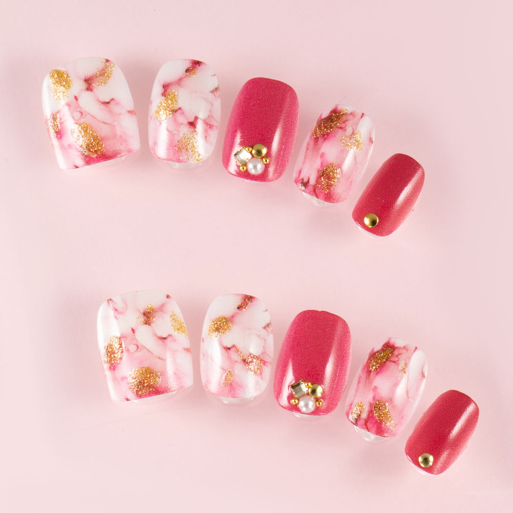 デザインネイルチップ つけ爪ゆずネイル ネイルチップ レッド系 マーブル デート ドレス 結婚式 お呼ばれ ゲスト H Q C の販売 ゆず ネイル公式通販