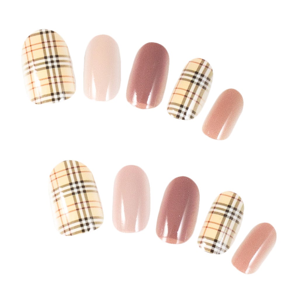 フラットベージュのチェック（H09007-R-C） | デザインネイルチップ