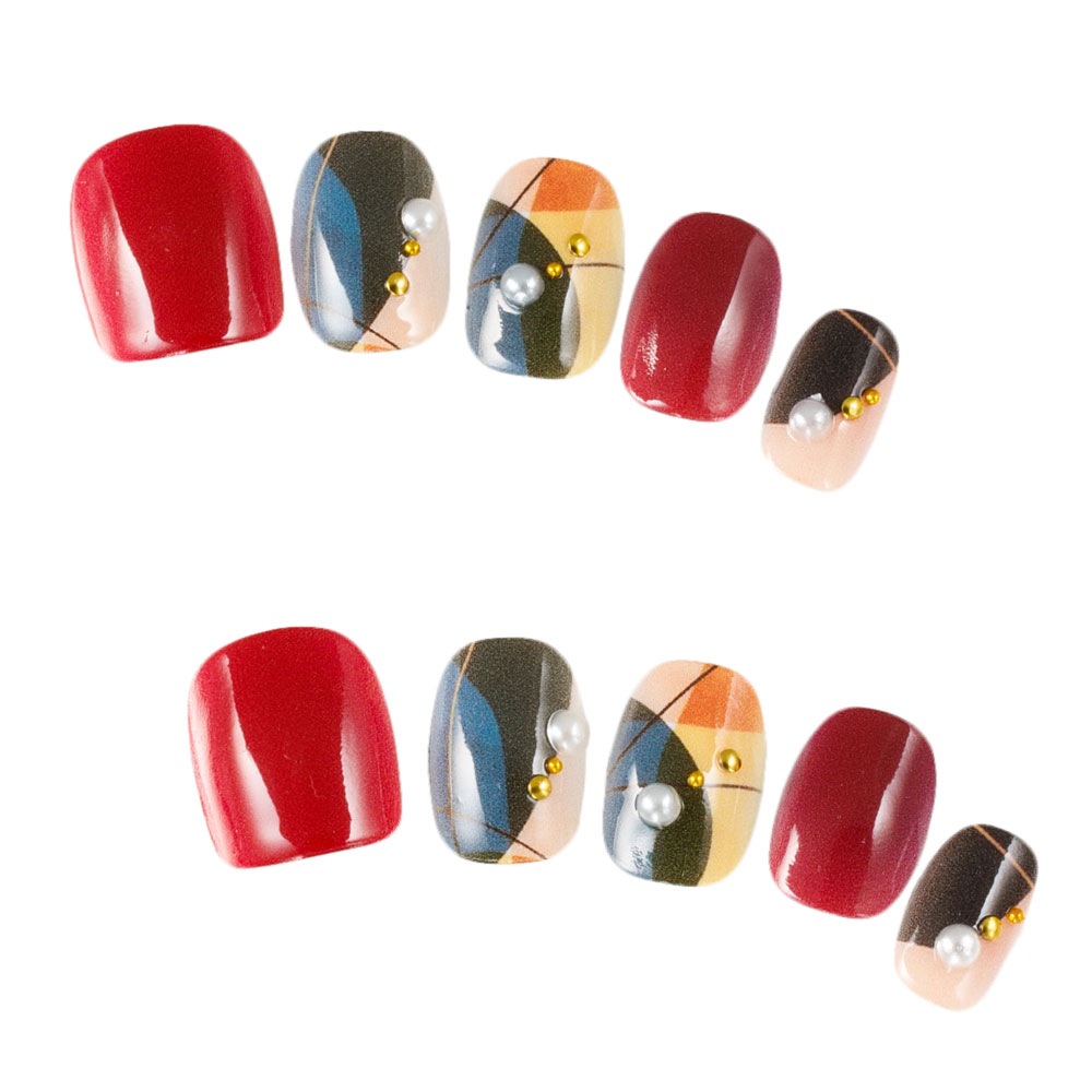 ゆずネイル｜ネイルチップ  レッド系 マルチカラー ポップ・個性的 デート ドレス 結婚式(お呼ばれ・ゲスト)（I02005-Q-C）