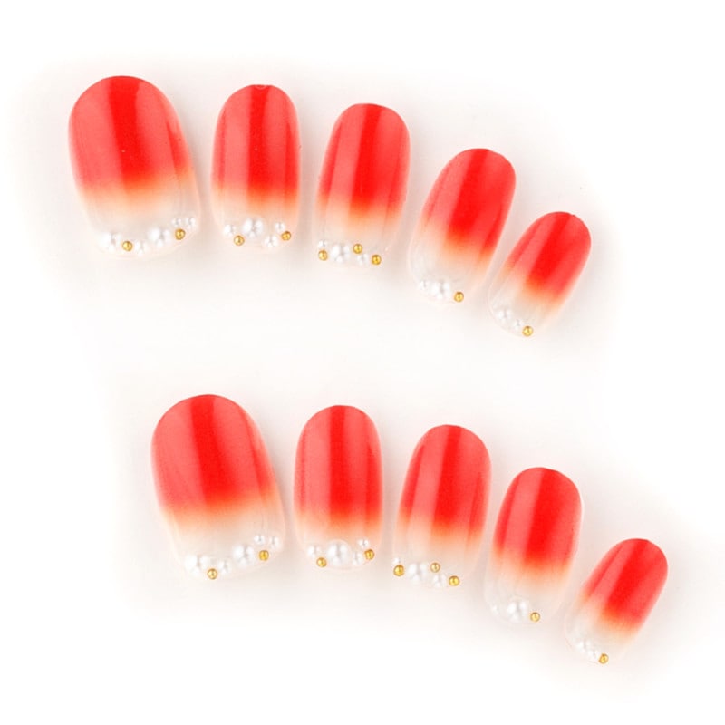 ゆずネイルネイルチップ  レッド系 デート ドレス 結婚式(お呼ばれ・ゲスト)（I12002-R-CRED）