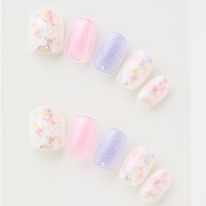 ふわふわお花柄　しっとり透け感　ピンクとくすみブルー（J06004-Q-C）