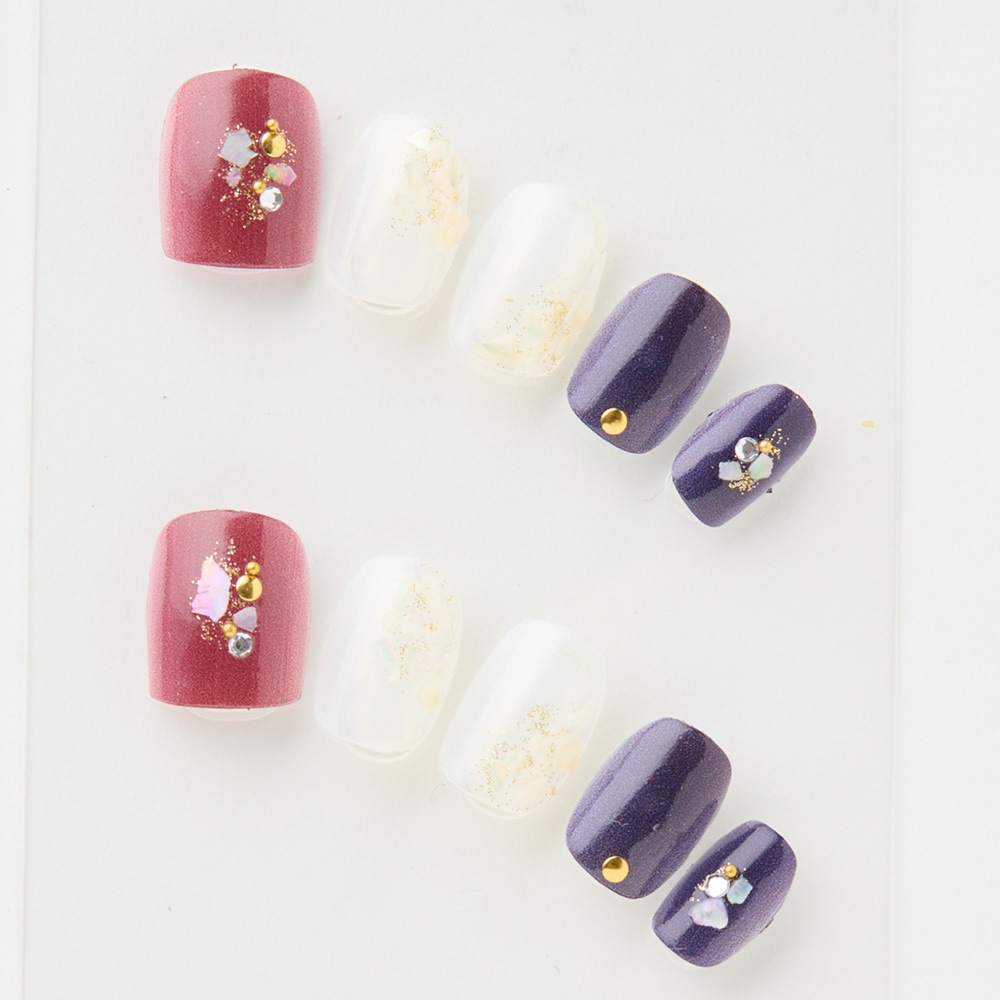 シェルを使ったシンプルアート　ボルドーとネイビー（J06006-Q-C）