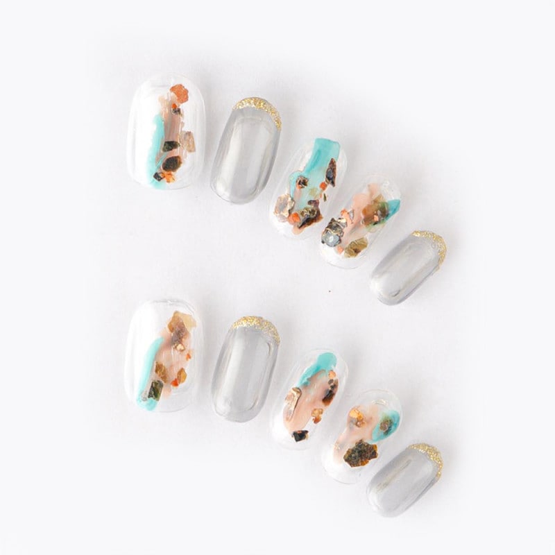 ゆずネイル｜ネイルチップ  ベージュ系 ブラック系 クリア系 夏 秋 マリン デート ドレス 結婚式(お呼ばれ・ゲスト) 海（K03004-R-C）