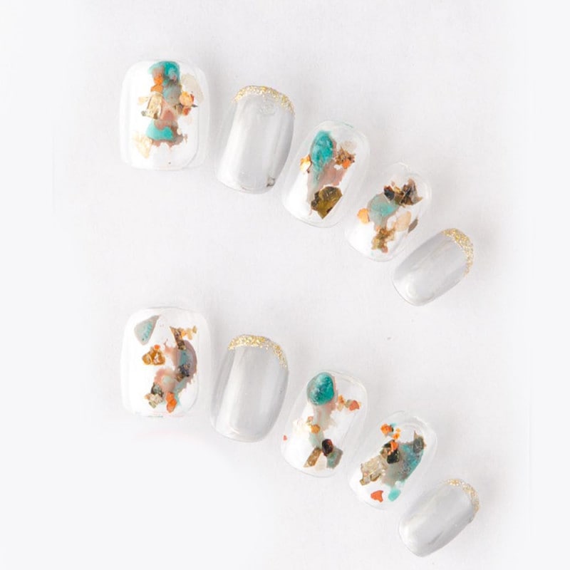 ゆずネイル｜ネイルチップ  ベージュ系 ブラック系 クリア系 夏 秋 デート ドレス 結婚式(お呼ばれ・ゲスト) 海（K03004-Q-C）