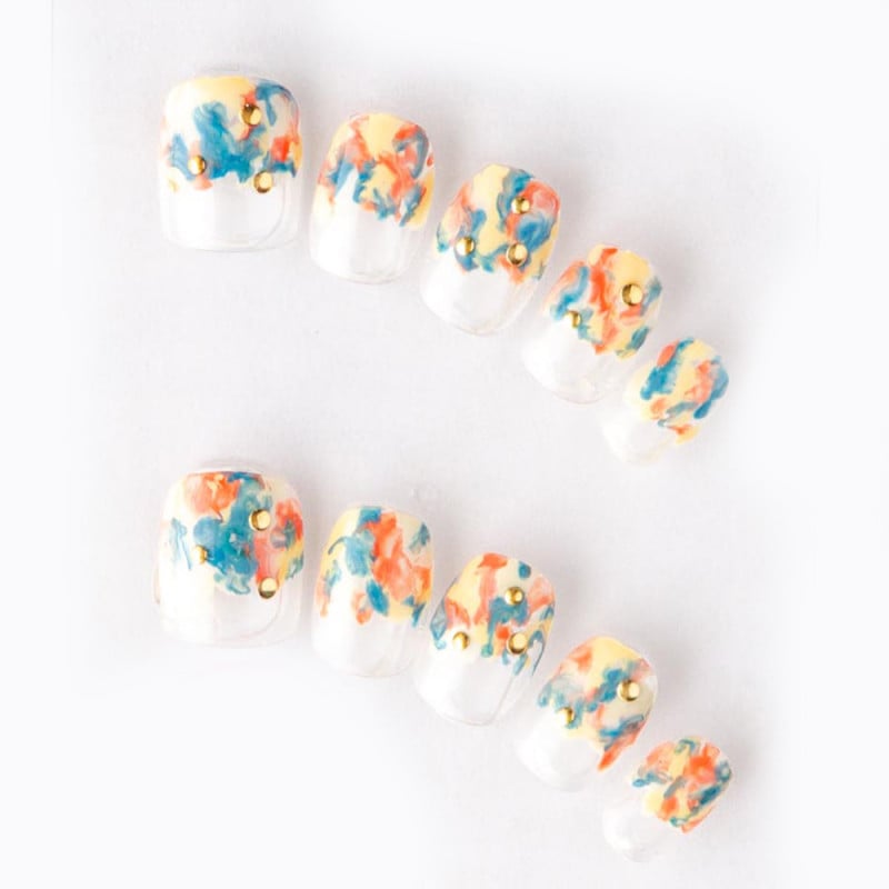 ゆずネイル｜ネイルチップ  マルチカラー クリア系 ポップ・個性的 デート ドレス 結婚式(お呼ばれ・ゲスト)（K03005-Q-C）