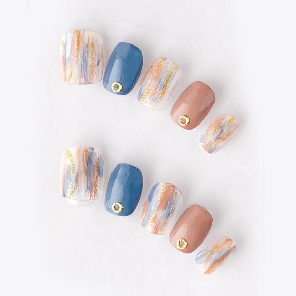 ゆずネイル｜ネイルチップ  ブラウン系 ブルー系 デート ドレス 結婚式(お呼ばれ・ゲスト)（K03006-Q-C）