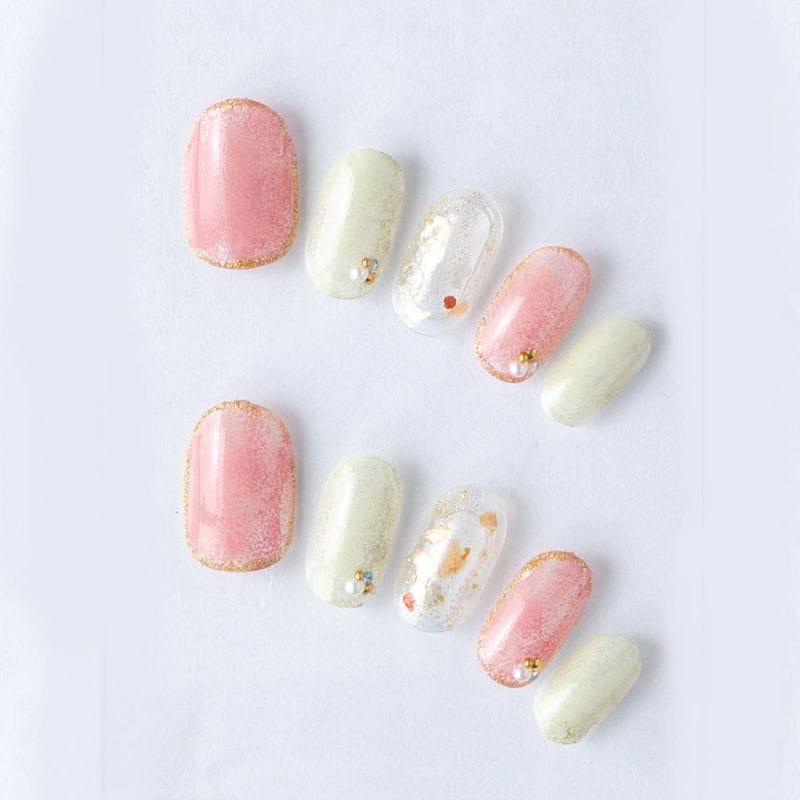 ゆずネイル｜ネイルチップ  ホワイト系 ピンク系 クリア系 デート ドレス 結婚式(お呼ばれ・ゲスト)（K04015-R-SMPK）