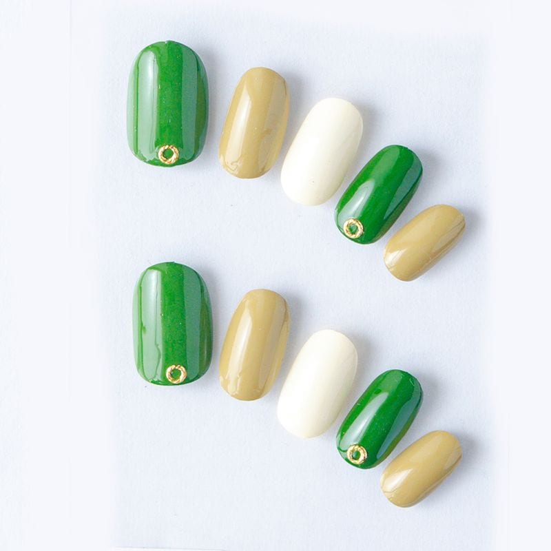ゆずネイル｜ネイルチップ  グリーン系 シンプル デート ドレス 結婚式(お呼ばれ・ゲスト)（K05002-R-C）