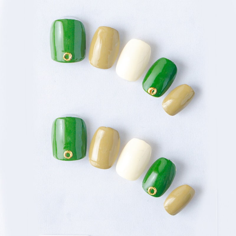 ゆずネイル｜ネイルチップ  グリーン系 シンプル デート ドレス 成人式・振袖（K05002-Q-C）