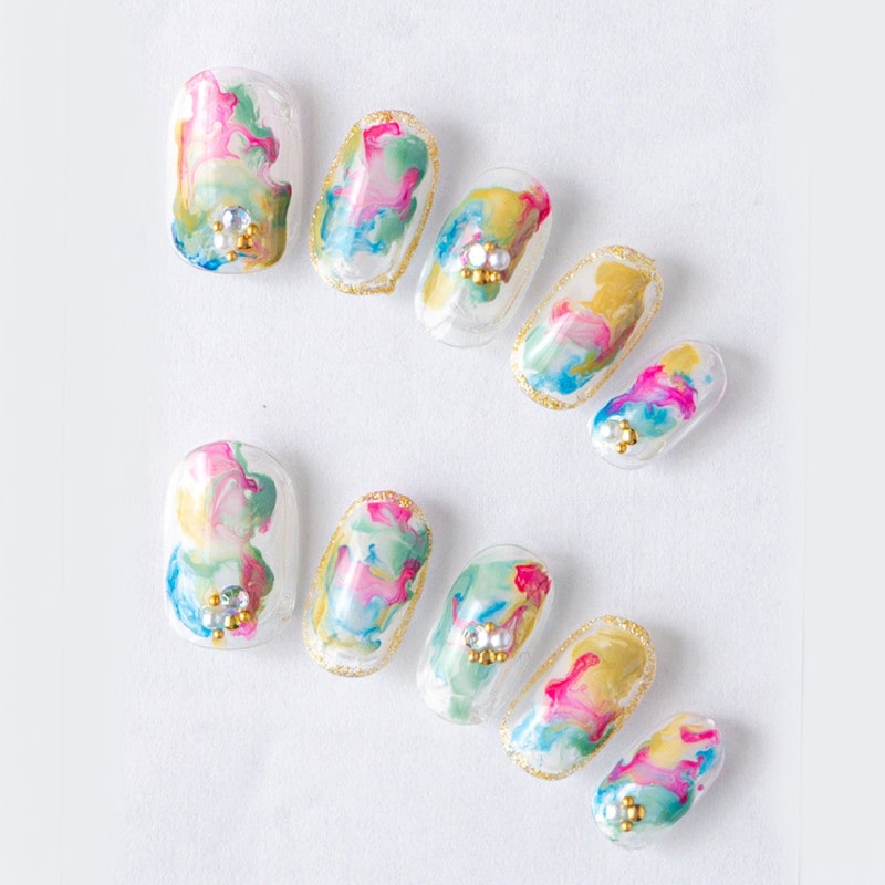 ゆずネイル｜ネイルチップ  マルチカラー クリア系 デート ドレス 結婚式(お呼ばれ・ゲスト)（K05004-R-C）