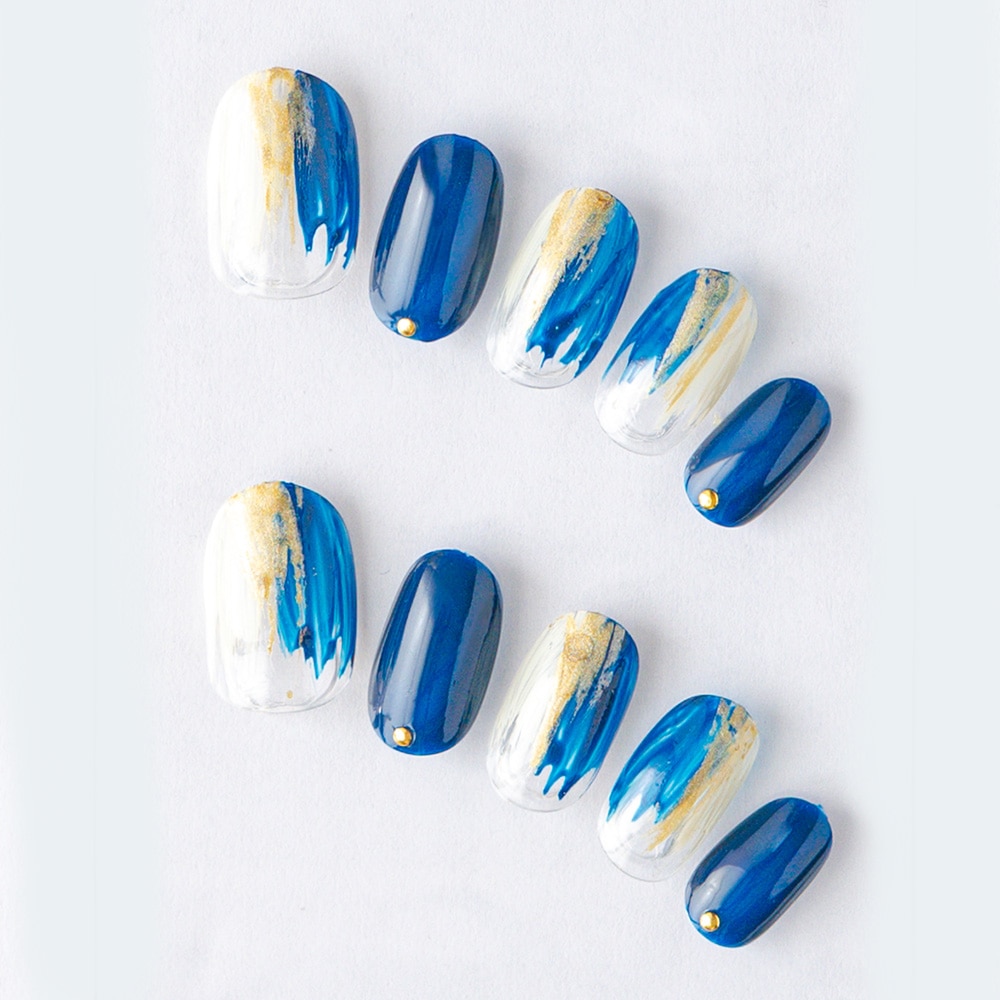 ゆずネイル｜ネイルチップ  ブルー系 クール デート ドレス 結婚式(お呼ばれ・ゲスト)（K06003-R-C）
