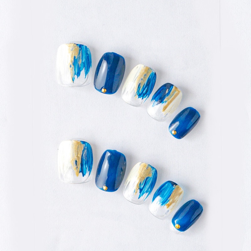 ゆずネイル｜ネイルチップ  ブルー系 クール デート ドレス 結婚式(お呼ばれ・ゲスト)（K06003-Q-C）