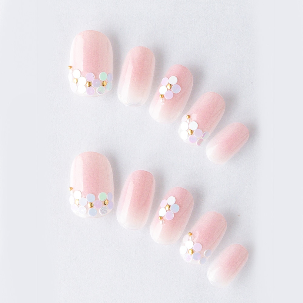 スモーキーピンクとクリアのグラデにホログラムのプチフラワー（K04007-R-CSMPK）