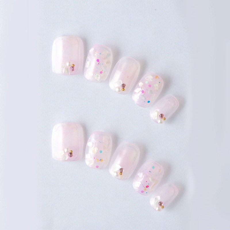 シアーピンクのキラキラネイル（K04011-Q-C）