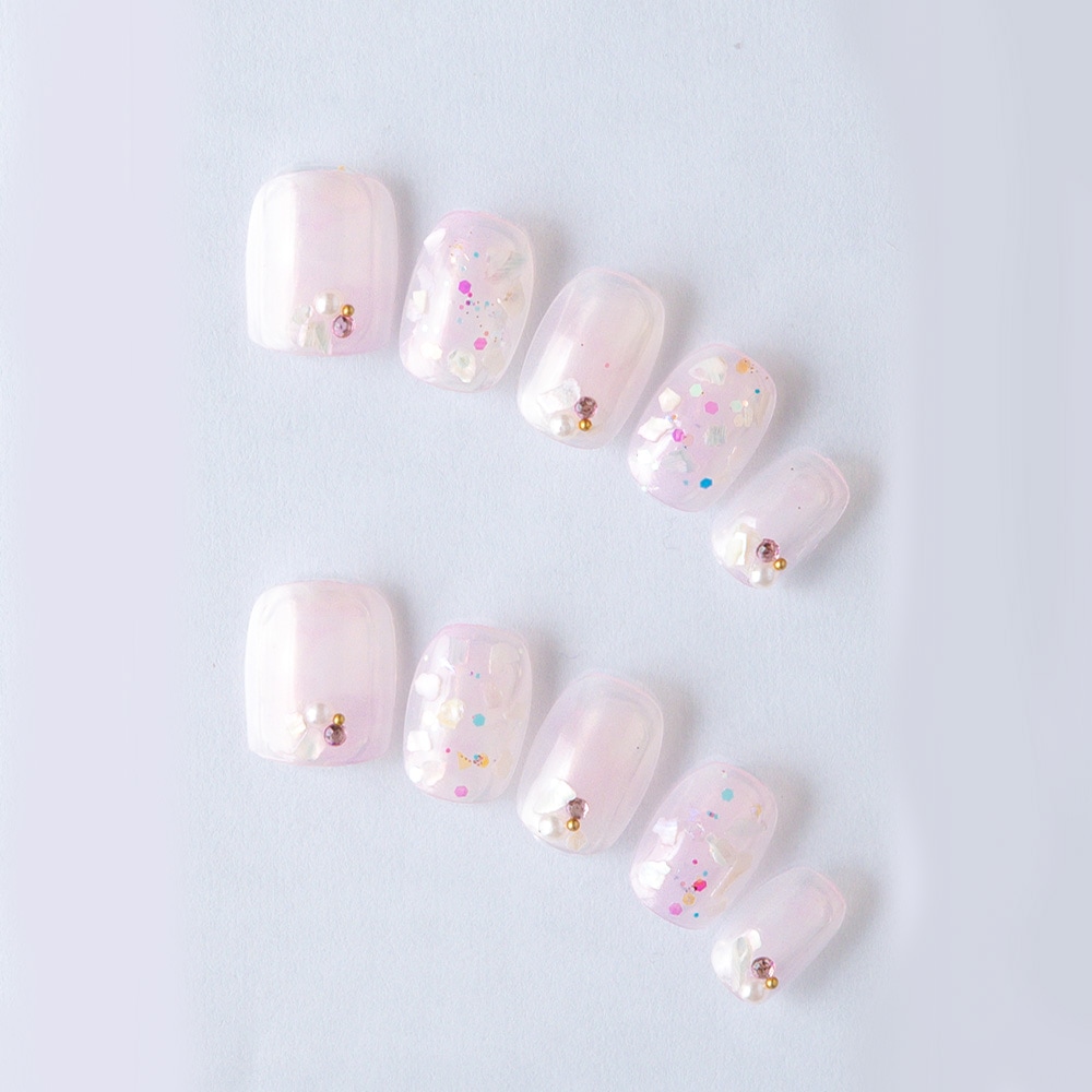 シアーピンクのキラキラネイル（K04011-Q-C）