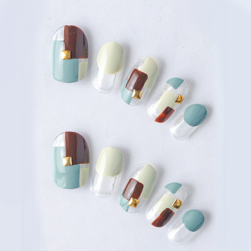 こなれカラーのブロッキングネイル（K04012-R-C）