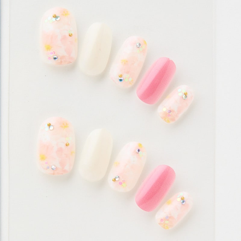 お花柄　ちっちゃいストーン　イノセントで差し色ピンク（J07018-R-C）