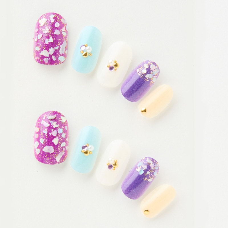 シェルちりばめアート　紫と水色とアイボリ（J07002-R-C）