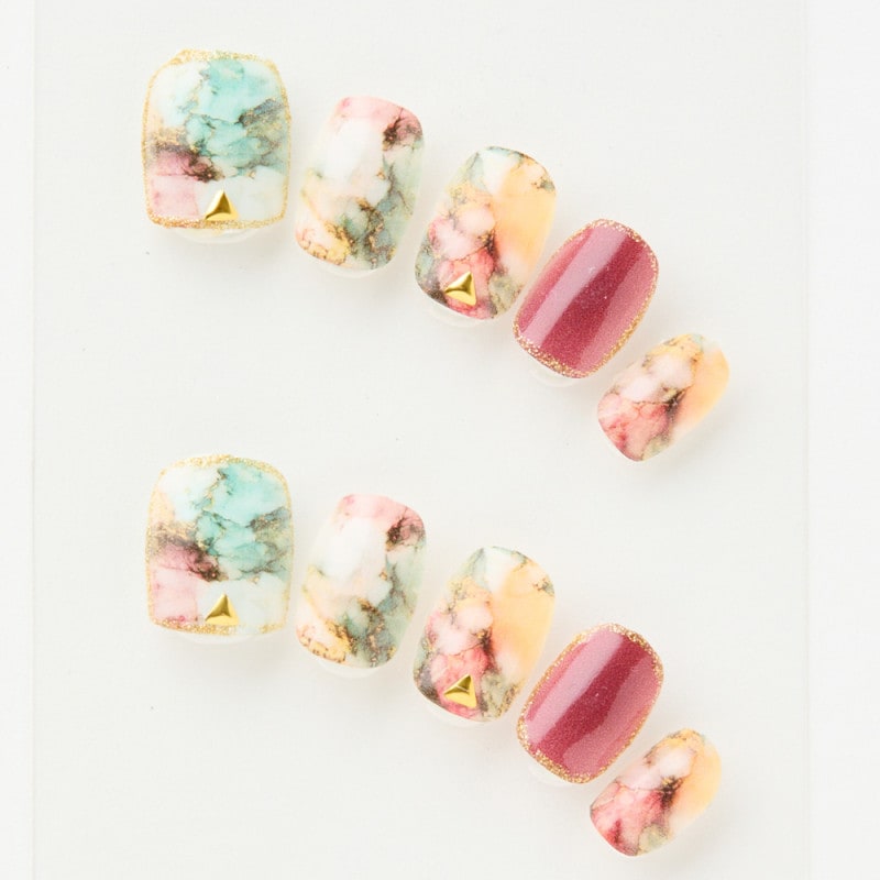 カラフルな大理石風　プチスタッズ　差し色ボルドー（J06009-Q-C）