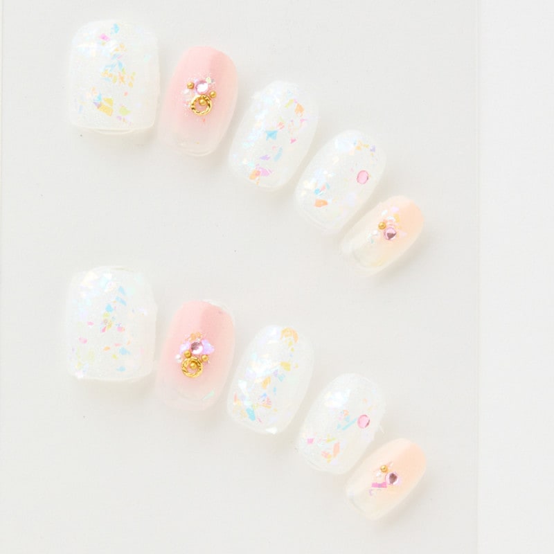 オーロラホロとプチビジュー　ホワイトピンク（J06007-Q-C）