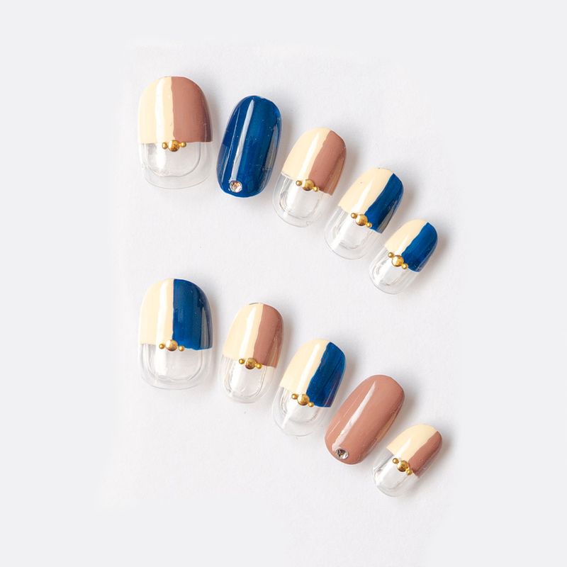 ハーフブロックフレンチ。ネイビーとブラウン。（K04001-R-NB）