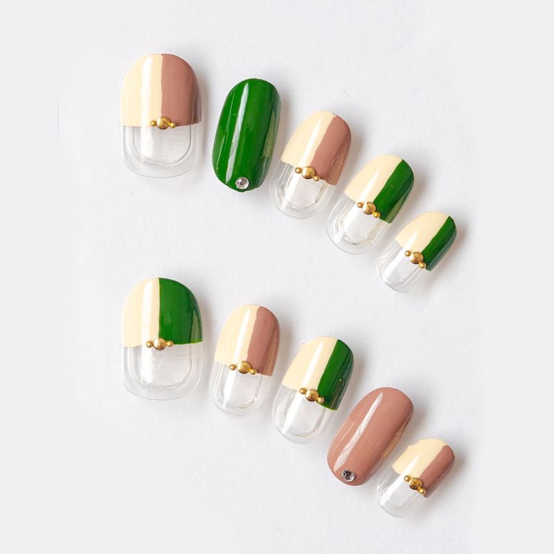 ハーフブロックフレンチ。グリーンとブラウン。（K04001-R-AG）