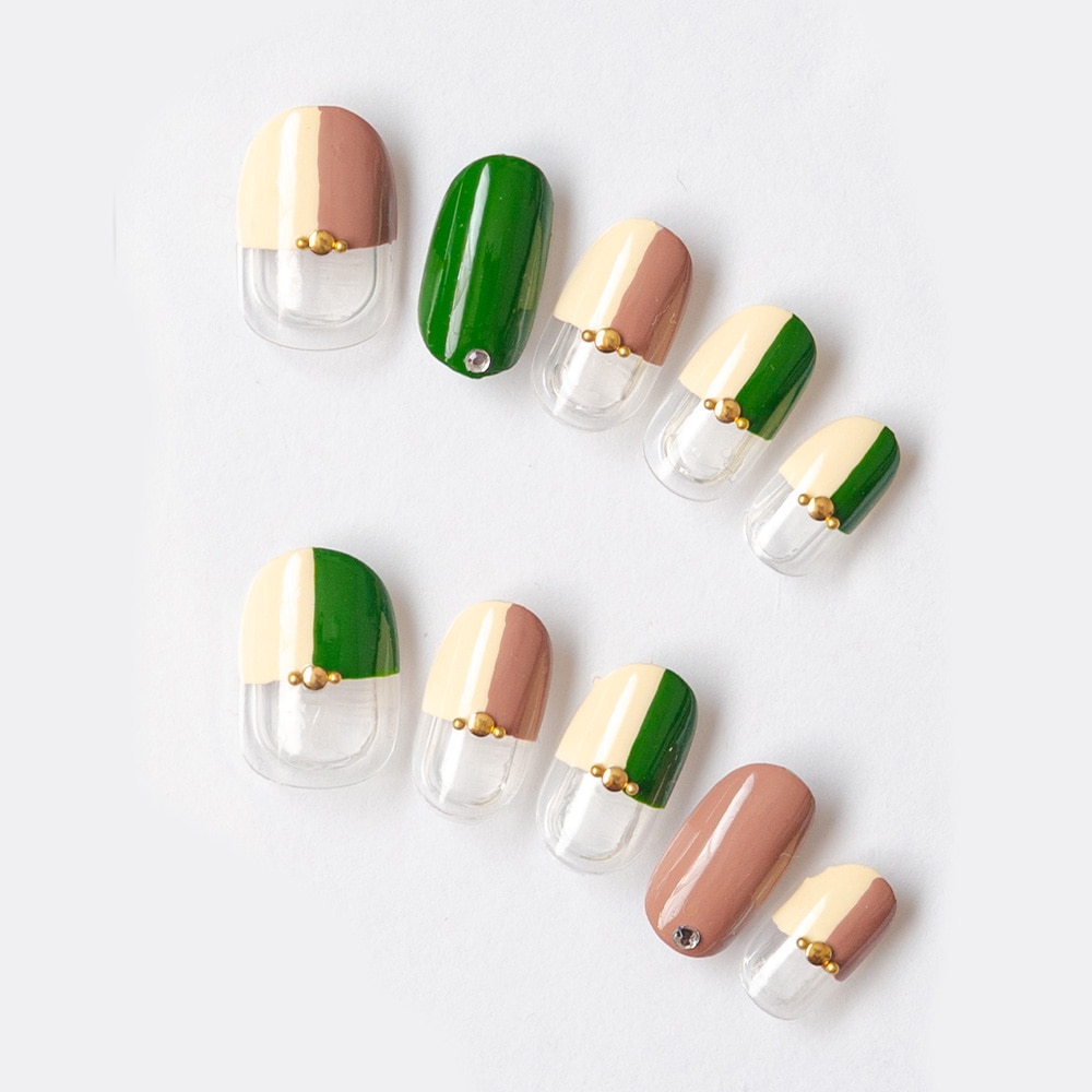 ハーフブロックフレンチ。グリーンとブラウン。（K04001-R-AG）