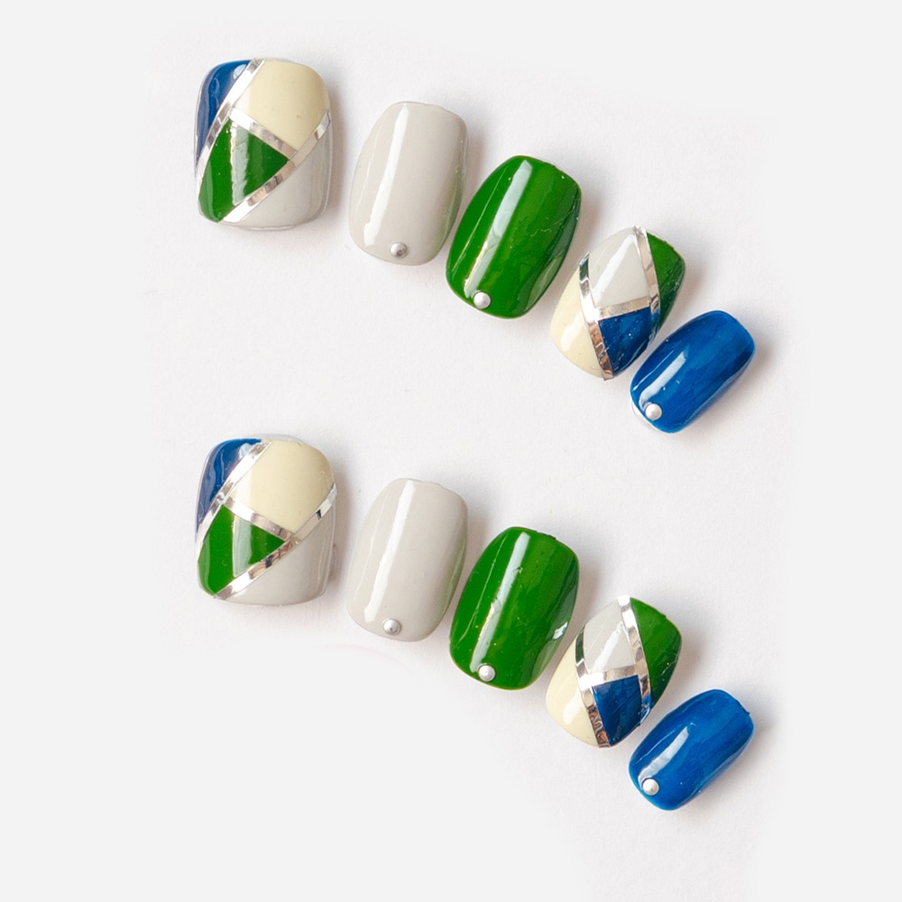 マニッシュラインテープブロッキング。ブルーとグリーン。（K04002-Q-C）