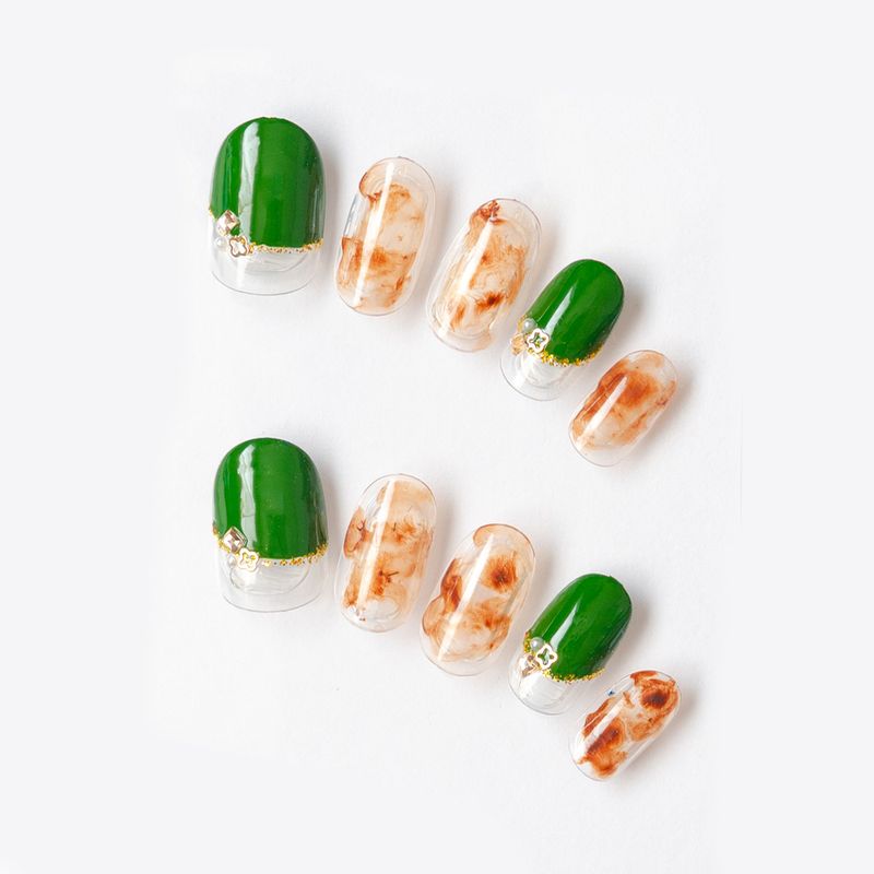 グリーンオーバルとブラウンのマーブル（K04004-R-C）