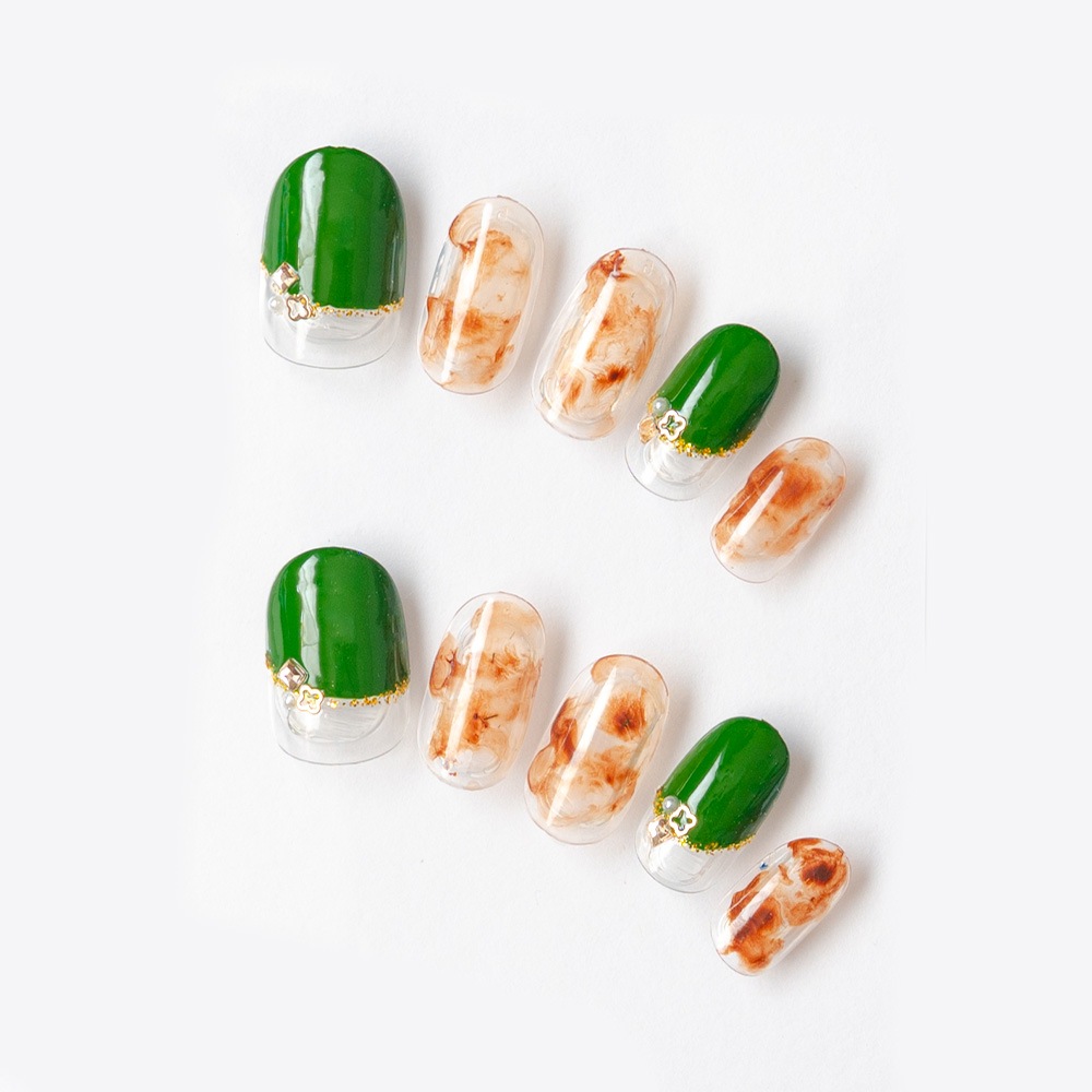 グリーンオーバルとブラウンのマーブル（K04004-R-C）