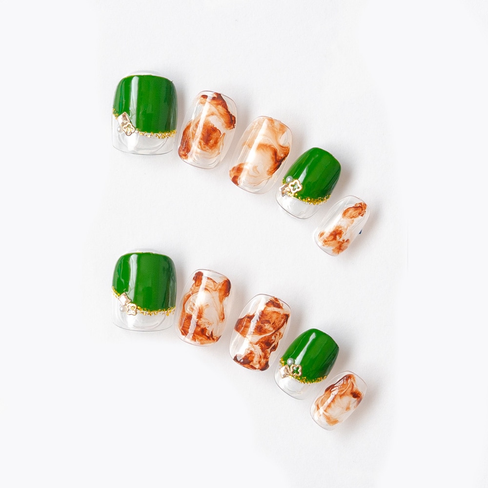 グリーンオーバルとブラウンのマーブル（K04004-Q-C）