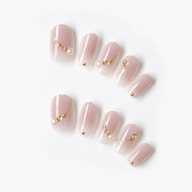 クリアとココアのグラデーションにラメラインとビジュー。（K06006-R-CCO）